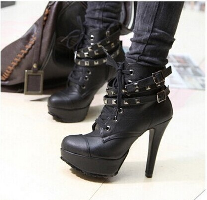 High heeled buckle clearance boots