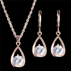 1Set Cubic Zirconia CZ Elegant Pendant Necklace Earrings Jewelry Set