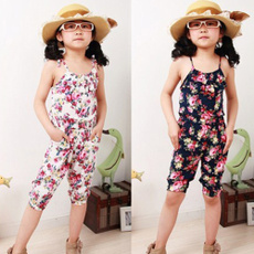 Flower Kids Baby Girls Dress Summer Cotton Pastoral Style Jumpsuit Pants 2-8Y