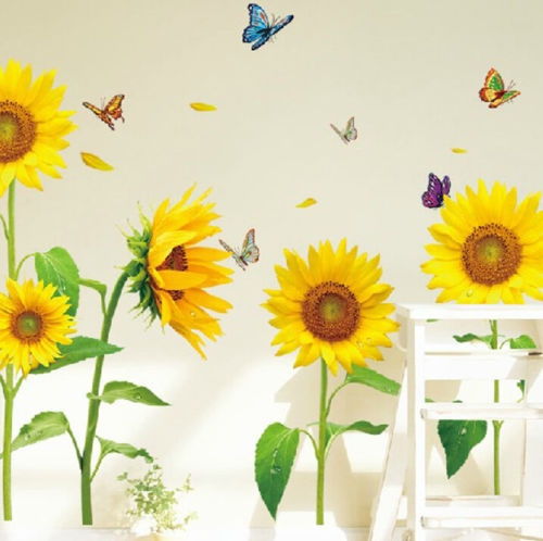 Sunflowers Flowers Removable Wall Stickers Art PVC Mural Decals  Home Decor DIY 