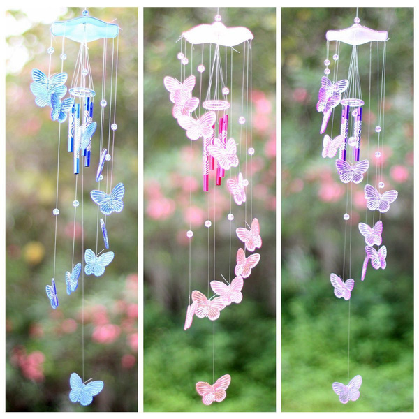 7447 Crystal Butterfly Wind Chime Bell Garden Ornament Lucky Gift Hanging Decor 
