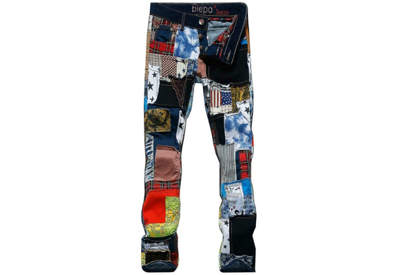 BIEPA® 2015 New Fasion Men Hole Patch Stretch Jeans Colorful 