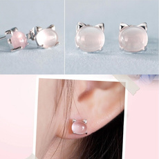 Fancy New 925 Silver Cute Meow Meow Cat Earrings Product Manufacturer Wholesale Lotus Powder Crystal Stud Earrings for Women