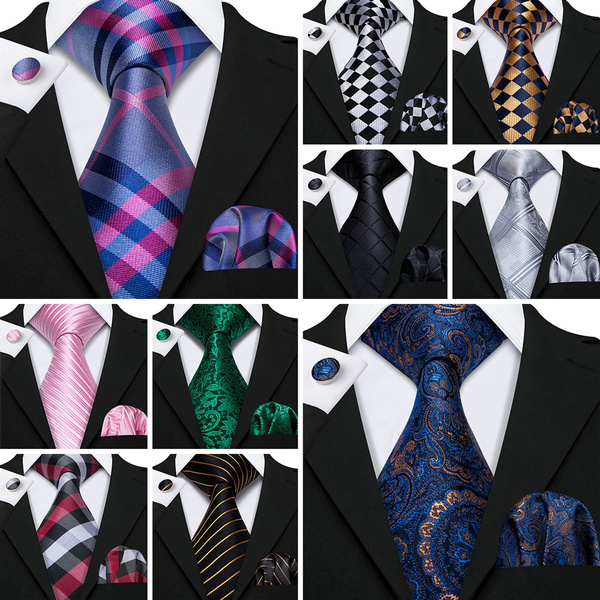 Plaid Floral Tie Hanky Cufflinks Set for Men's Silk Ties for Formal ...