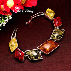 Trendy Women/Girl's Silver Plated Amber Colorful Bracelets & Bangles Jewelry Gifts