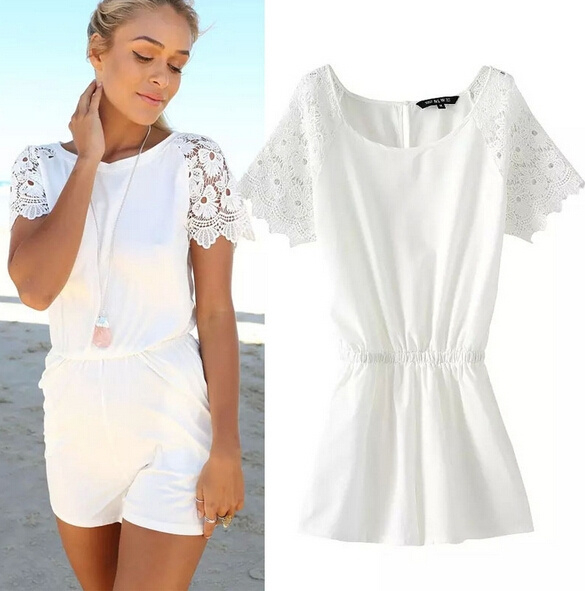 white lace romper shorts