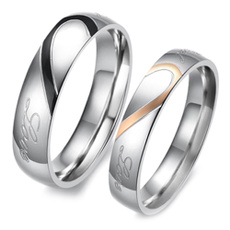 Heart Shape Matching Titanium Promise Ring for Couple 316L Stainless Steel Wedding Bands Rings (1pc Not A Pair)
