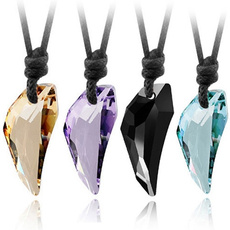 Fashion Women Men's Wolf's Tooth Crystal Pendant Adjustable Black Cord Necklace