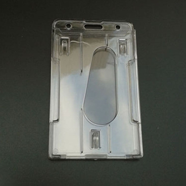 Clear Vertical Hard Plastic Badge Holder Double Card ID Transparent 