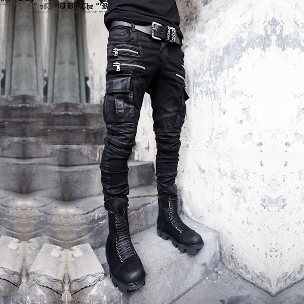 black biker jeans mens slim fit