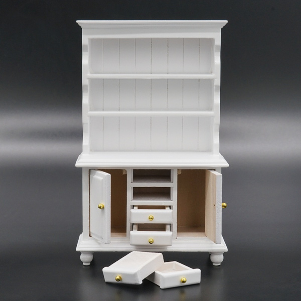 Odoria 1:12 Miniature White Kitchen Cabinet Cupboards with Working Drawer Dollhouse Furniture Accessories