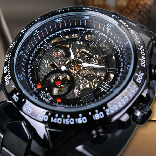 Winner Black Dial Stainless Steel Watches Men Automatic Skeleton Sport Style Watch Clock Men Diesel Watch Wish