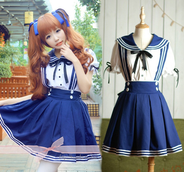 Japanese High School Girl Sailor Uniform Lolita Dress Cosplay Costume Outfit
