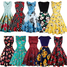 Womens Floral Print Sleeveless 1940s Rockabilly Cocktail Swing Party Dress