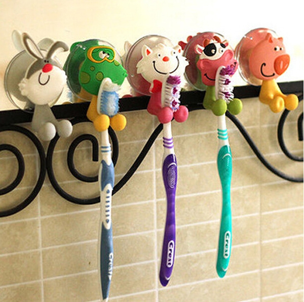 Cute Animal Silicone Toothbrush Holder Home Set Wall Bathroom Hanger Suction New 