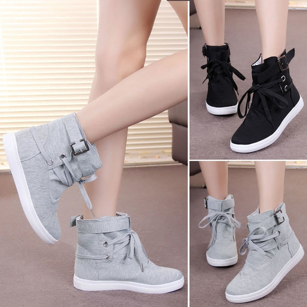 LADIES WOMENS FUR ANKLE HIGH TOP GIRLS LACE UP CASUAL WARM FLAT TRAINERS SHOES 