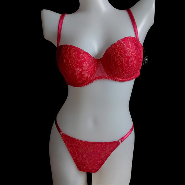 Bra Set Push up Cup +Red Color Underwear bra Lace panties for girls