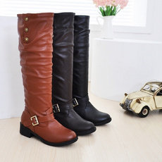 Plus Size 4.5-10.5 Women Casual Knee High Boots Low Heel Leather Boots