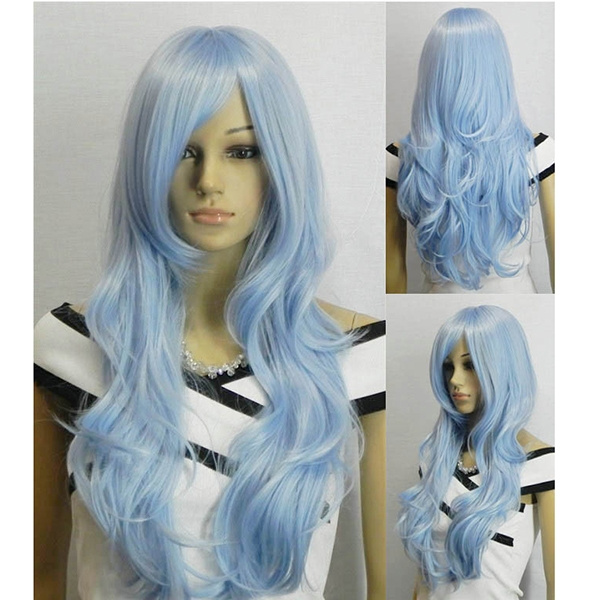 Harajuku Cosplay Wig Anime Women Men Long Curly Wavy Light Blue