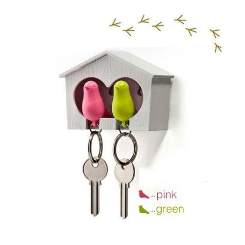 Single White Wood House Sparrow Bird Key Ring Holder Whistle Safe Gift T 