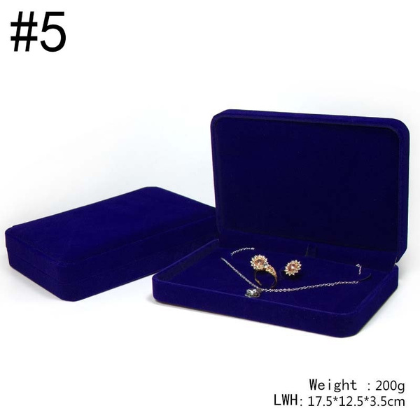 Blue Velvet Luxury Present Gift Boxes Case Ring Earrings Necklace Bracelet Jewelry Display Box
