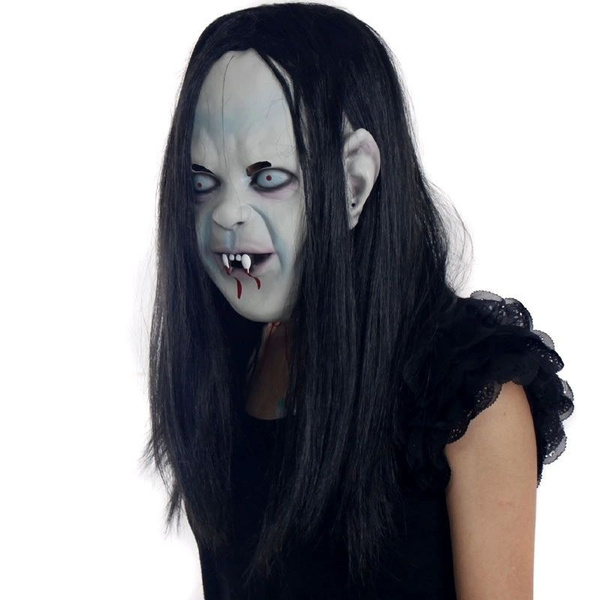 1 Uds Mascara Terror Latex Sadako Cosplay Horror Pull Over Face Con Pelo Fantasma Mascara Con Dientes Wish