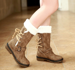Women's Shoes Lace up Snow Mid Calf  Boots
