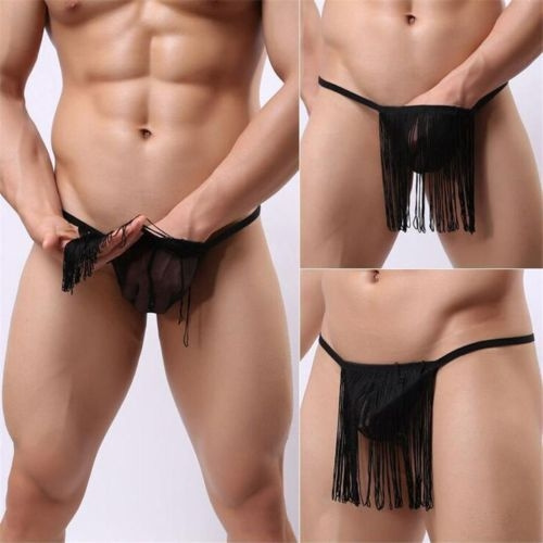 Men Sexy See-through Underwear Soft Shorts Lingerie Tassels Comfy