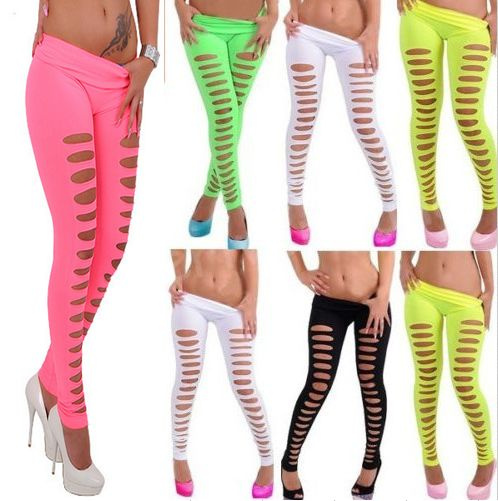 Women Sexy Cut Out Ripped Torn Slashed Leggings Hose Schlitze Holes Cracks  Destroyed pants