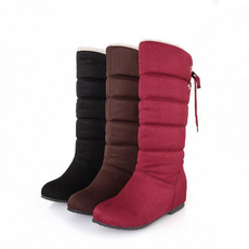 Winter Warm Boots New Women Nubuck Leather Snow Boots Casual Winter Shoes Chrismas Waterproof Thick Warm Fur Inside Mid-Calf Boots Plus Size 34- 43