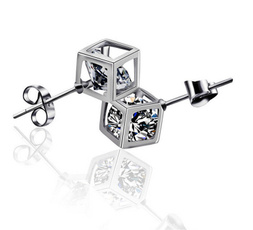 Bridal Cute 6mm 925 sterling  Silver Square Magic Cube CZ Stud Earrings Women Charm Gifts