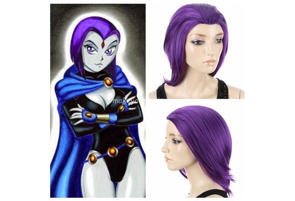 Teen Titans Raven Wig Purple Hair Girl s Straight Short Anime