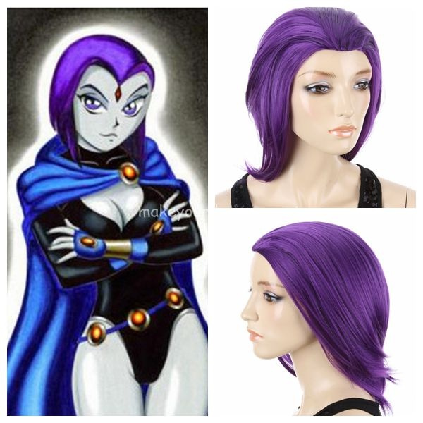 Teen Titans Raven Wig Purple Hair Girl s Straight Short Anime Cosplay Wig Purple