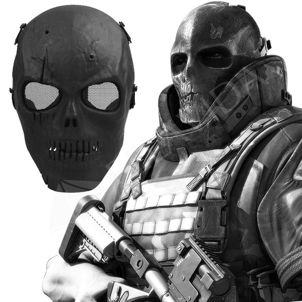 1pc Airsoft BB Gun Paintball Mesh Face Goggle Full Face Protect Black Mask Skull 