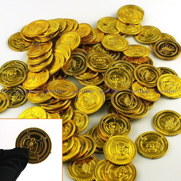 1000 Gold Play Coins Treasure Birthday Party Favor Loot Golden Pirate Bulk Toy b 