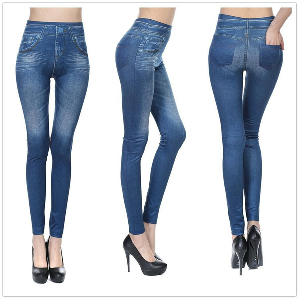 Leggings Jeans for Women Denim Pants with Pocket Slim Jeggings Fitness Plus  Size Leggings S-XXL Black/Blue 