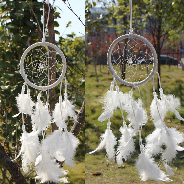 White Dream Catcher Circular With Feather Wall Hanging Decoration DecorCraft JH