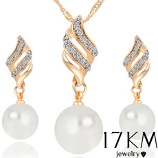 Pearl Jewelry Silver Gold Plated Crystal Necklace Earrings Elegant Wedding Jewelry Set for Women