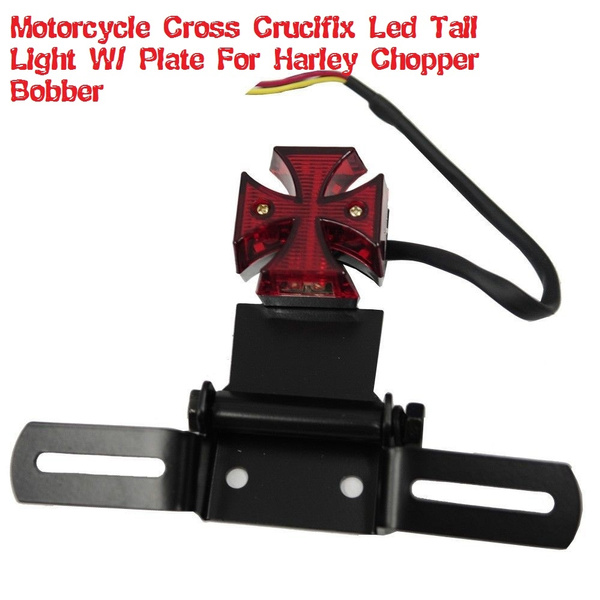 Motorcycle Maltese Cross Led Tail Light Lamp W/ Plate For Harley Chopper  Bobber