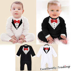 Baby Boy Long Sleeve Jumpsuits V Collar Pattern Bowknot Rompers