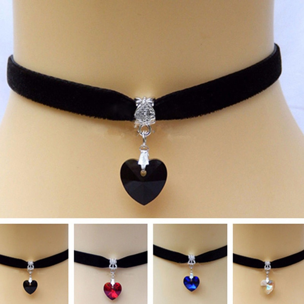 New 1x Gothic Velvet Heart Crystal Choker Handmade Necklace Pendant ...