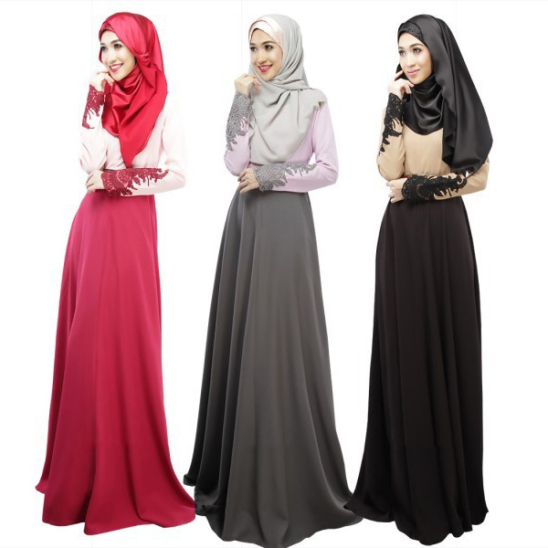 Women Abaya Koran Muslim Kaftan Hijab Burqa Lace Long Sleeve Islamic Maxi Dress Wish