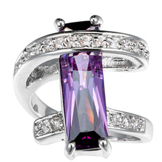 Fashion Women 925 sterling silver Amethyst&white gemstones CZ Natural topaz Ring size6 7 8 9 10