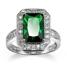 Fashion Women 925 sterling silver Emerald &white gemstones CZ Natural topaz Ring size6 7 8 9 10