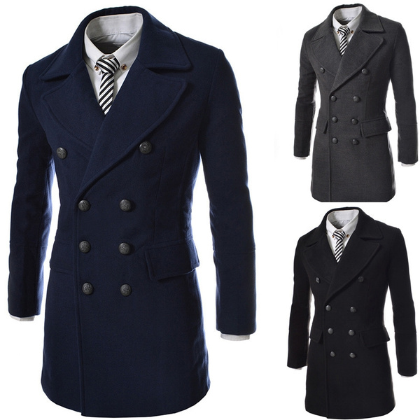 Mens Classical Retro Double Breasted Overcoat Trench Coats Frock-Coat ...