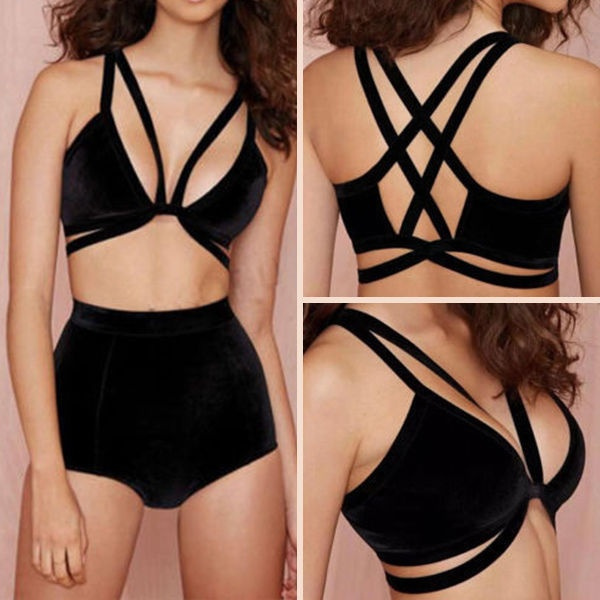 New Women Bralette Caged Back Cut Out Strappy Padded Bra Bralet Vest Crop Tops 