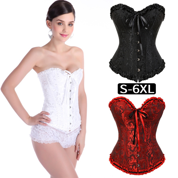 Sexy Women's Satin Lace up Overbust corset 5XL 6XLPlus Size waist training corsets  Bustier top corselet+ G-string