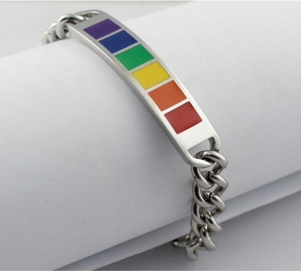 Lgbt Hand Chain Homosex Wristlet Gay Lesbian Pride Rainbow Flag Silver Color Stainless Steel 1108