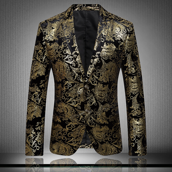 High-end Fashion Luxury Men's Golden Floral Blazers Business Casual ...