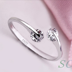 Korean Simple Elegant Opening Silver 2Rhinestone S925sliver Crystal Wedding Ring SCRING